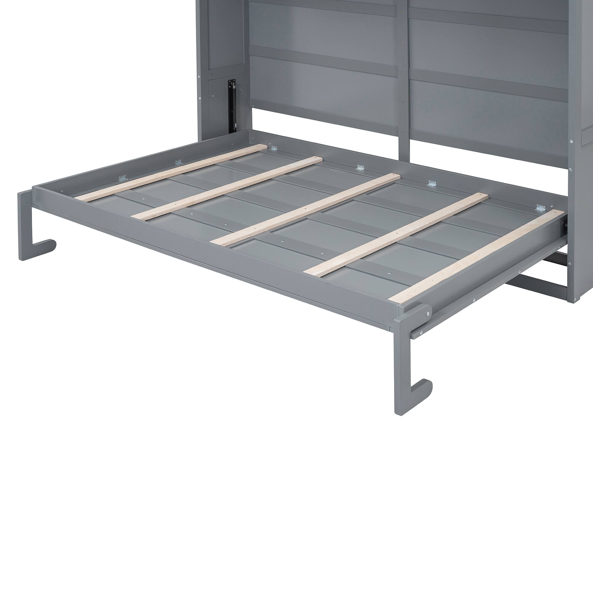 Alt View 6. Tiramisubest - Queen Size Gray Murphy Wall Bed with Cabinets, Plywood, Space-Saving - Gray.