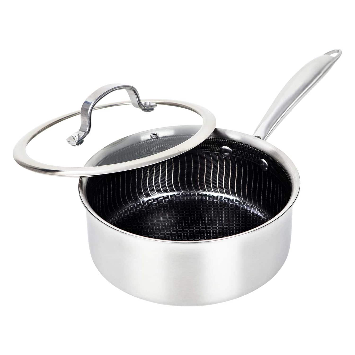 Brentwood - B-sph18l 3-ply Hybrid Non-stick Stainless Steel Saucepan With Tempered Glass Lid (2.2 Qt.) - Silver