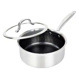 Brentwood - B-sph18l 3-ply Hybrid Non-stick Stainless Steel Saucepan With Tempered Glass Lid (2.2 Qt.) - Silver