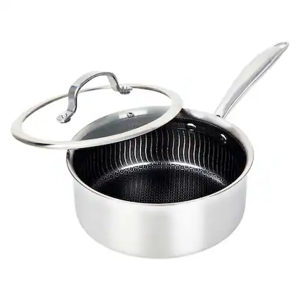 Front. Brentwood - Brentwood B-sph18l 3-ply Hybrid Non-stick Stainless Steel Saucepan With Tempered Glass Lid (2.2 Qt.) - silver.