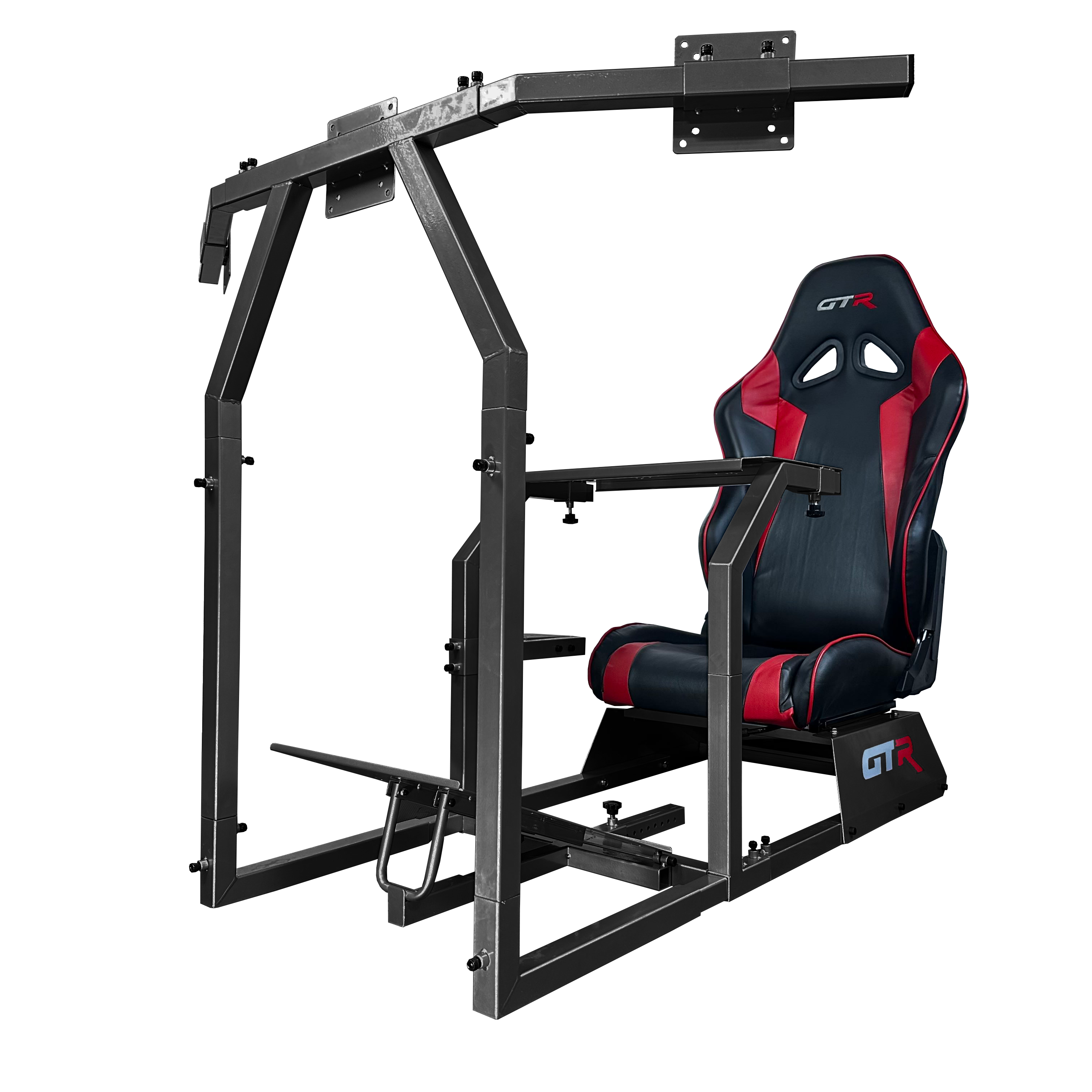 Front. GTR Simulator - GTR Simulator GTA Model Black Frame Triple Monitor Stand Adjustable Black Red Seat Simulator Cockpit - Black.