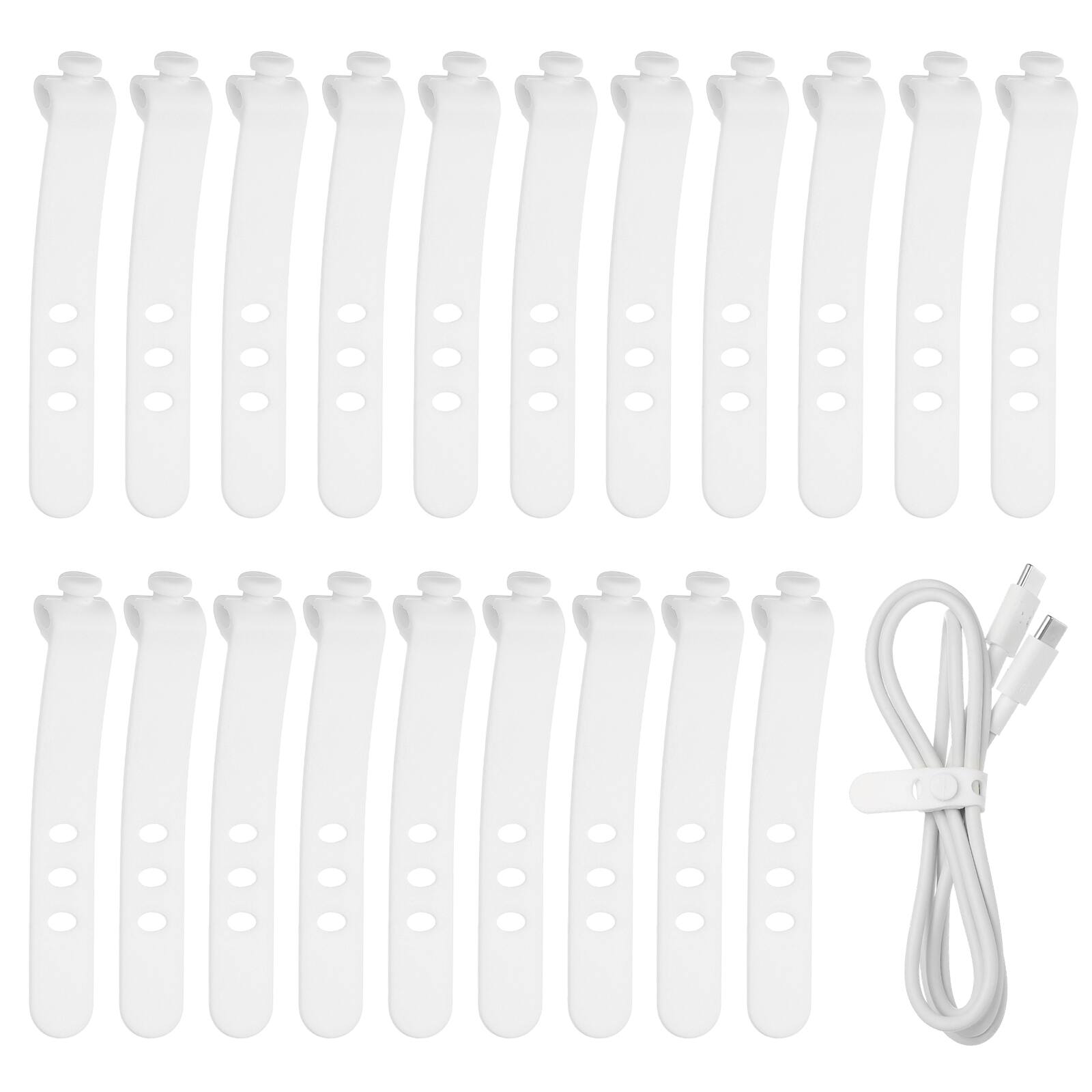 Front. Unique Bargains - 20pcs Silicone Cable Ties, 3-Hole Reusable Rubber Cord Tie, Adjustable, Locking Buckle, Multi Purpose Strap.