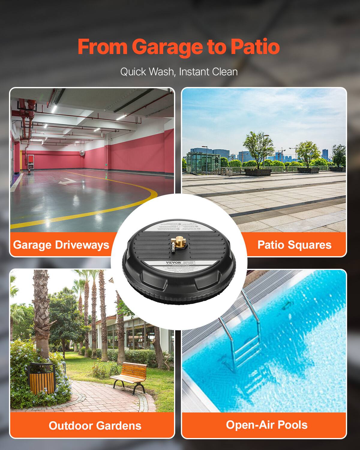 From Garage to Patio  
Quick Wash, Instant Clean  

- Garage Driveways  
- Patio Squares  
- Outdoor Gardens  
- Open-Air Pools