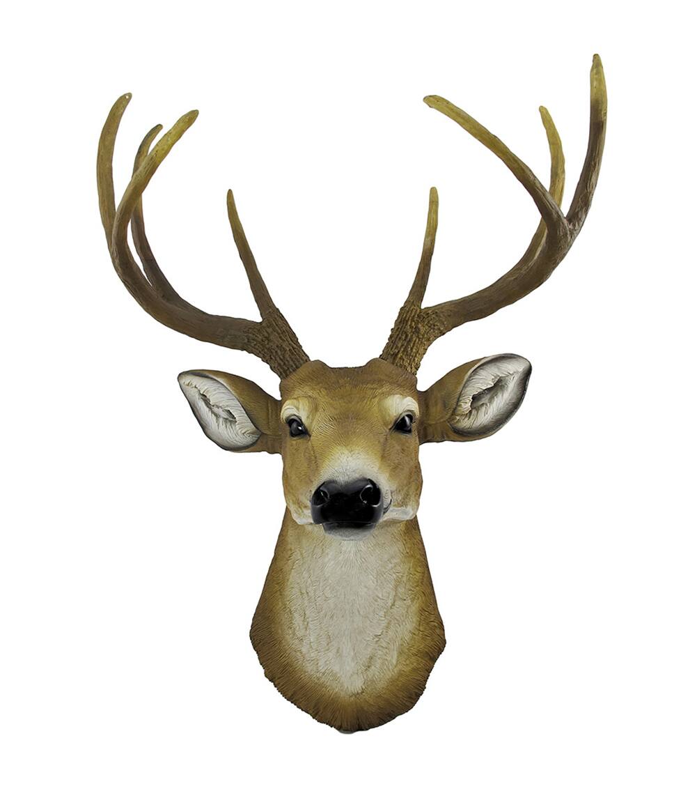 Front. Zeckos - Realistic Faux 8-Point Buck Deer Head Bust Wall Mount - 23-Inch Hanging Decor - Brown.