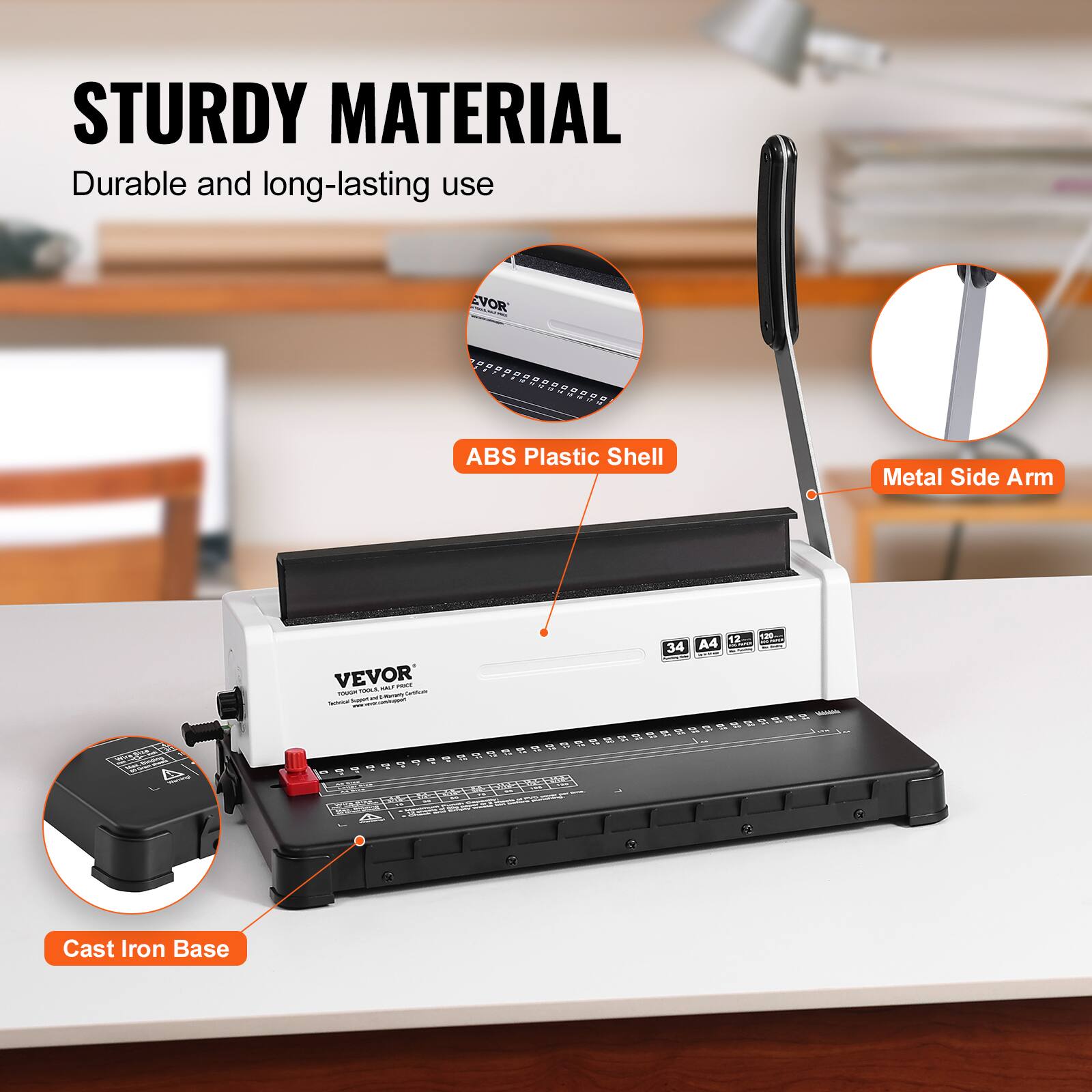 STURDY MATERIAL  
Durable and long-lasting use  

ABS Plastic Shell  
Metal Side Arm  
Cast Iron Base