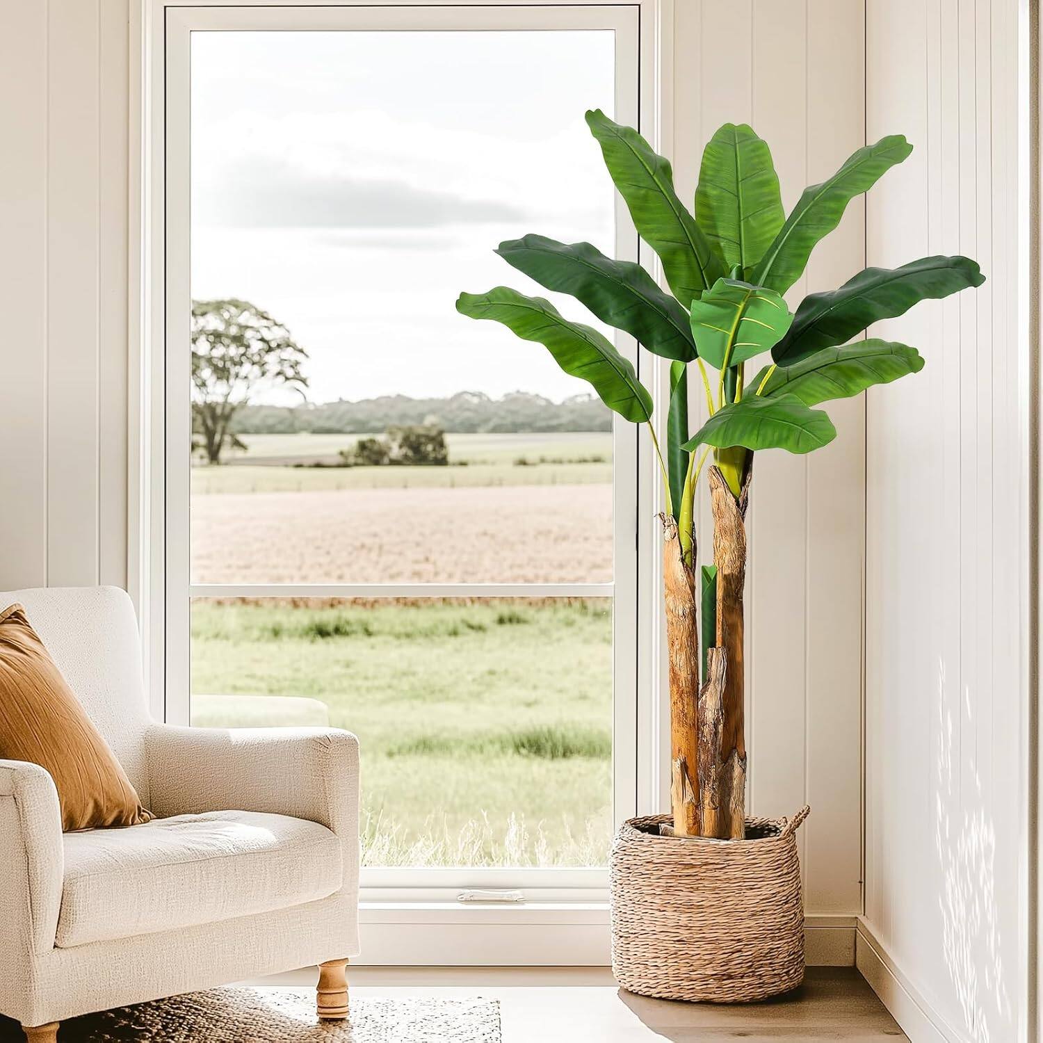 Alt View 6. Acekool - 5 ft Artificial Banana Tree ,Large Artificial Tree Faux Plants for Home Office Outdoor Decor - Green.