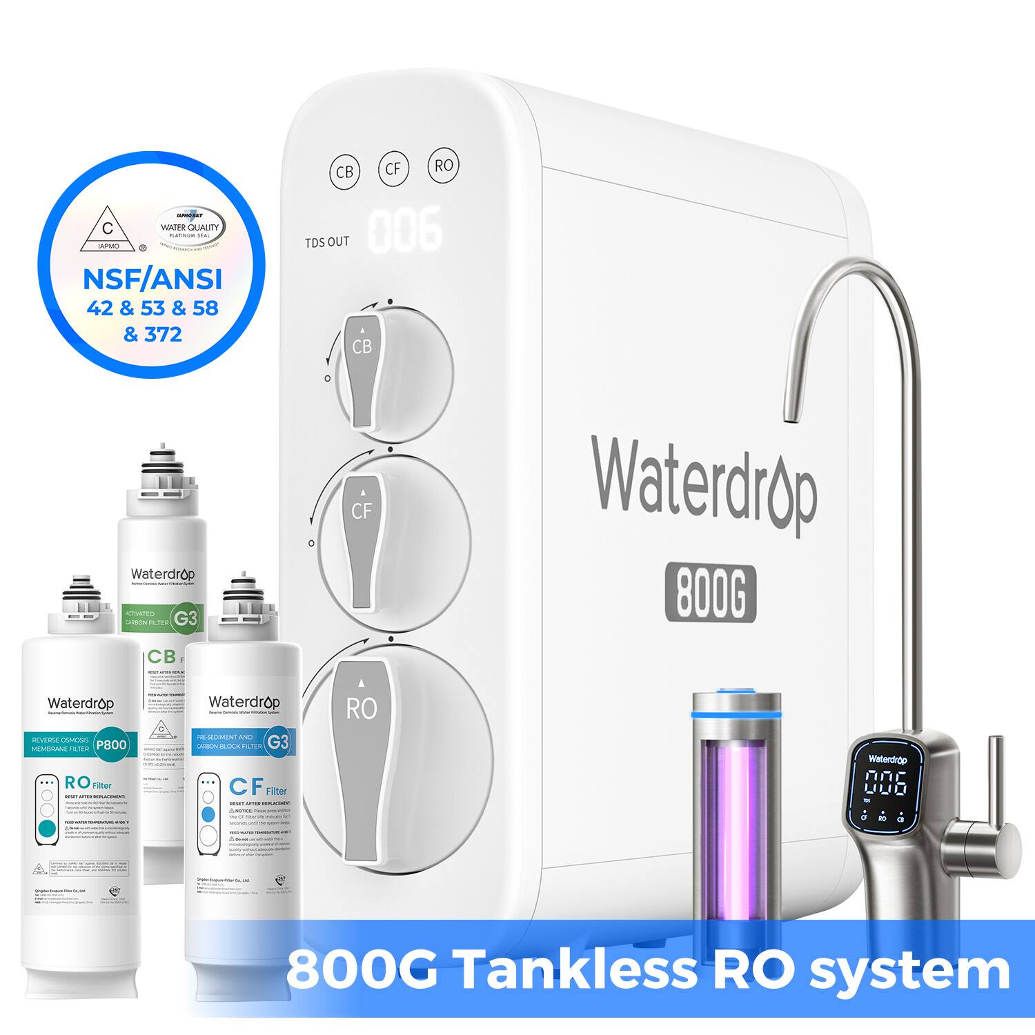 Waterdrop - G3P800 Reverse Osmosis System Extra WD-CFCBRO Water Filters - White price history on PriceWatchPro