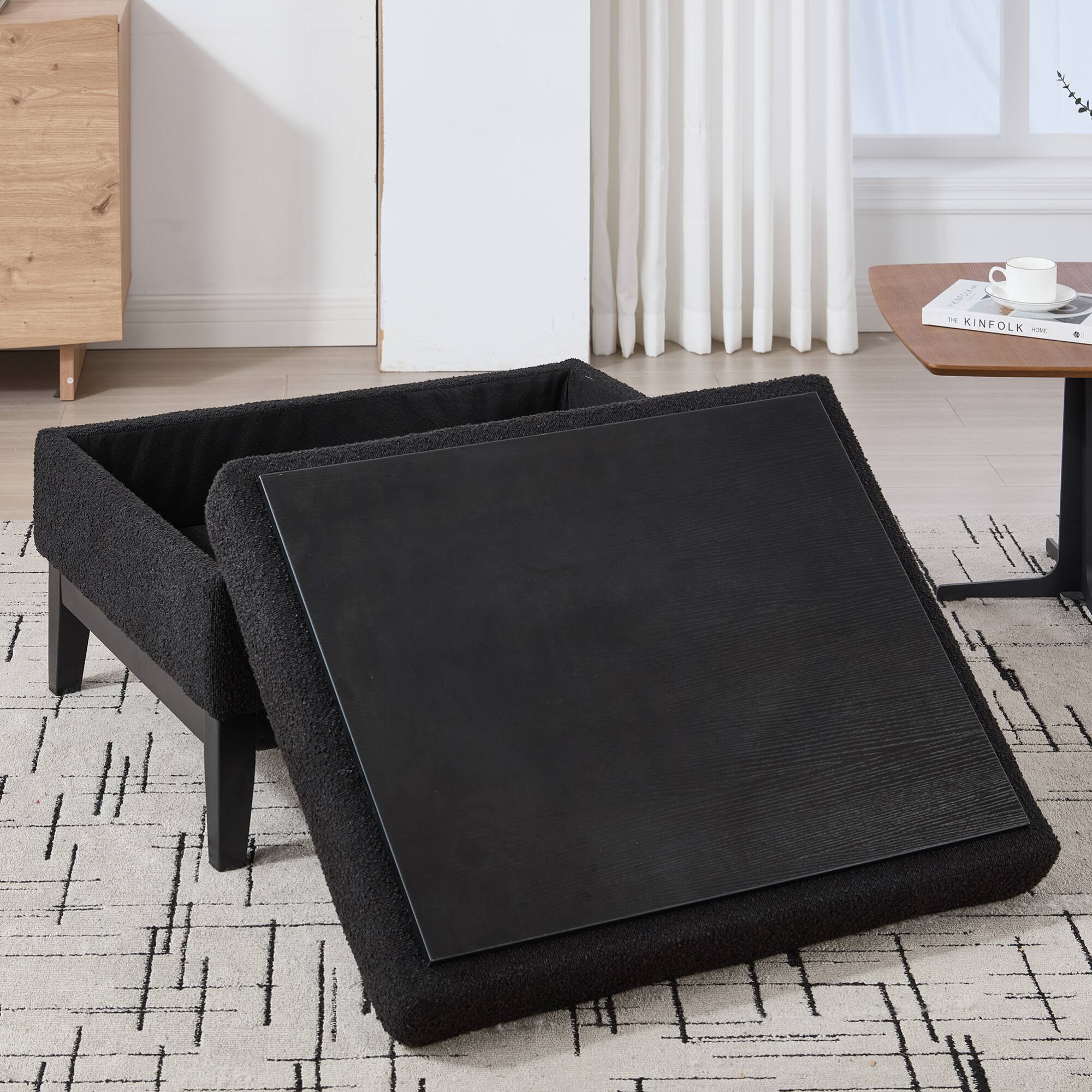 Alt View 1. GOODSILO - Upholstered Storage Ottoman with Reversible Lid and Wood Legs for Living Room and Bedroom - Black.