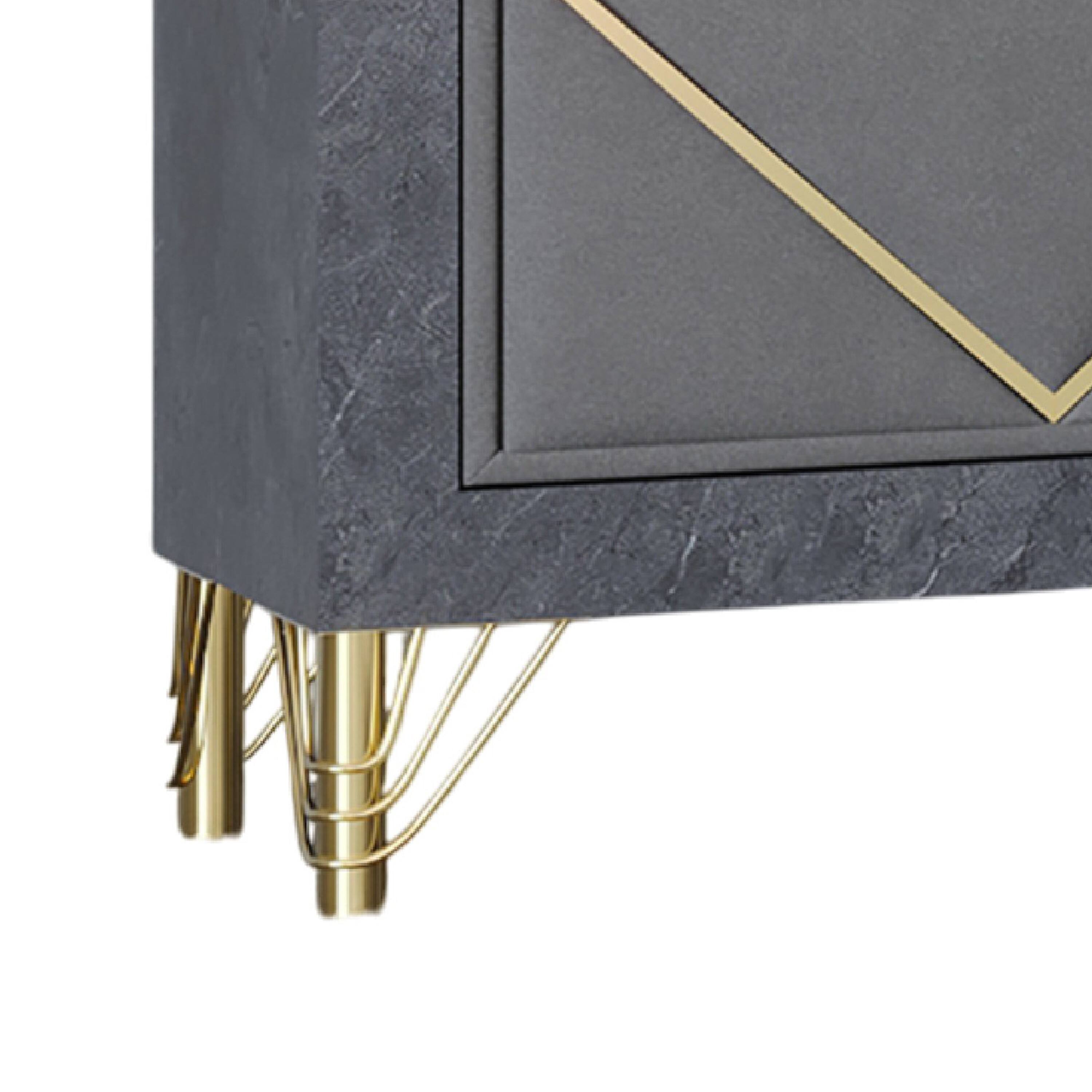 Back. Manhattan Lane - Semy Nightstand, 2  Accented Drawers,  Marble Laminate - Charcoal Gray, Gold.