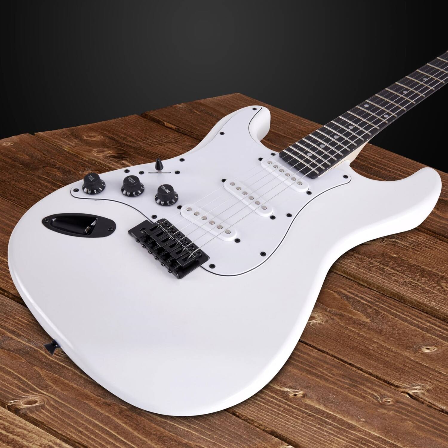 Alt View 3. Lyxpro - 39" Left Handed Electric Guitar Kit with Amp, Picks, Strap, Tuner, Cable & Case - White.