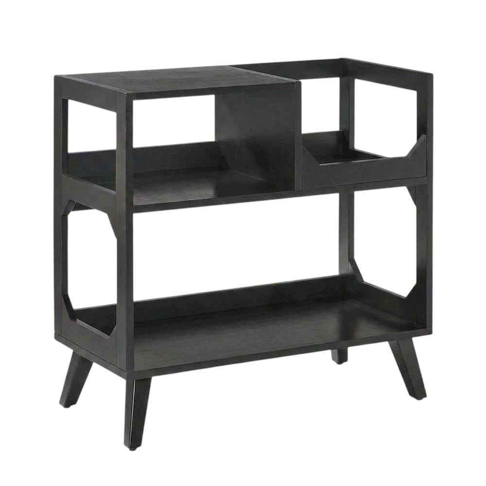 FurniFact - Compact Record Player Stand with Vinyl Storage and Modern Design - Black
