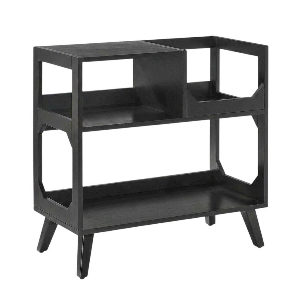 FurniFact - Compact Record Player Stand with Vinyl Storage and Modern Design - Black