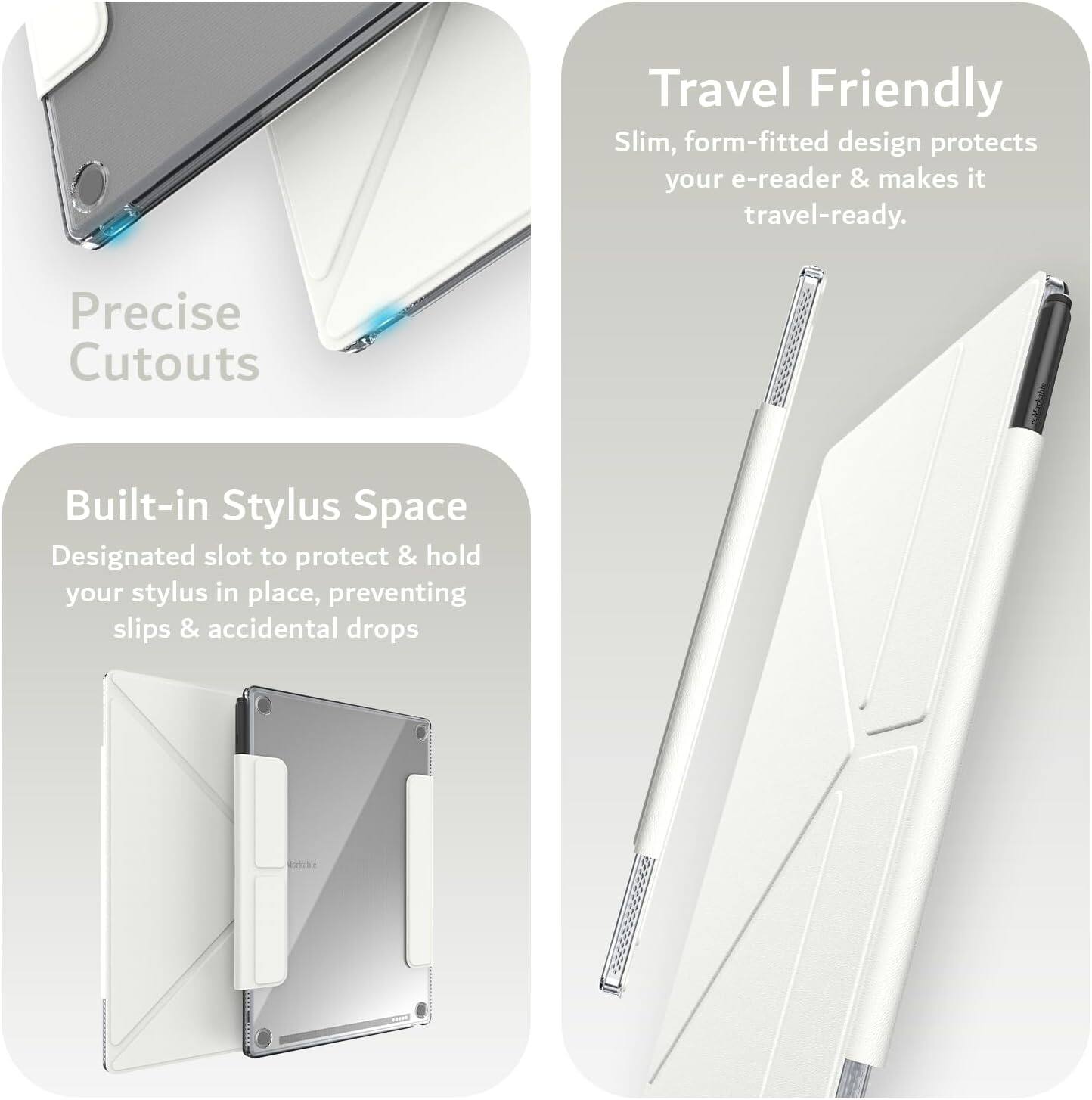 Travel Friendly  
Slim, form-fitted design protects your e-reader & makes it travel-ready.

Precise Cutouts

Built-in Stylus Space  
Designated slot to protect & hold your stylus in place, preventing slips & accidental drops