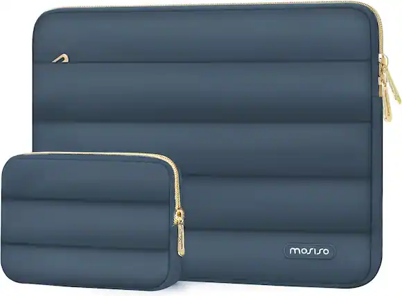 Front. mosiso - Puffy Laptop Sleeve 15-15.6 inch for MacBook Pro 16, HP Dell ASUS Acer Toshiba Lenovo Notebook - Haze Blue.