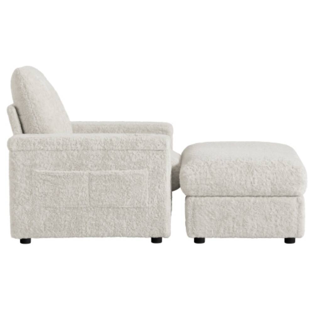 Alt View 5. LUCKY ONE - 42" Oversized Faux Rabbit Fur Single Sofa Armchair w/ Cup Holders Storage Ottoman - Beige.