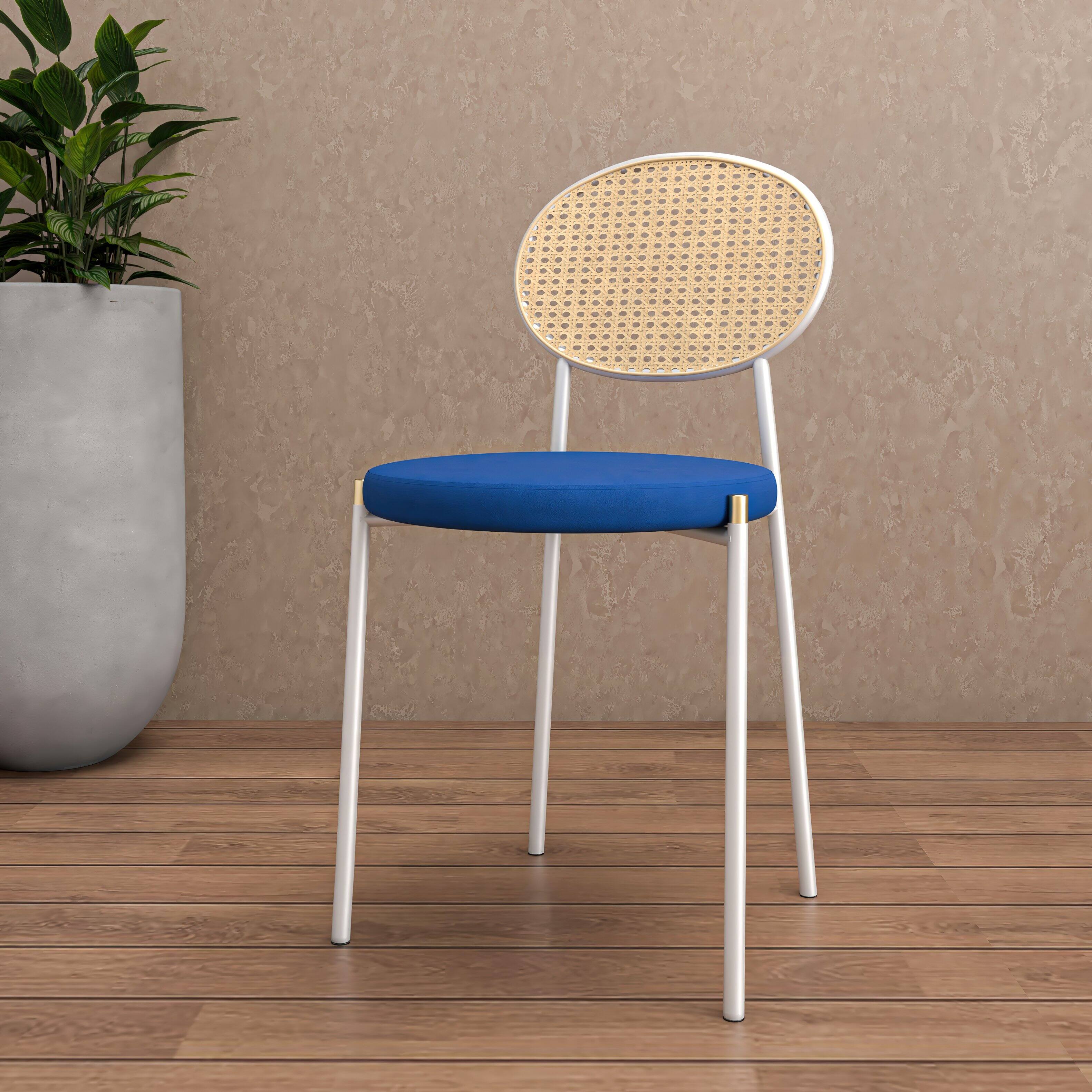 Left. LeisureMod - Euston 2-PCS Contemporary Accent Dining Chair with Velvet Cushion Seat & Rust-Resistant Metal Frame - Navy Blue.
