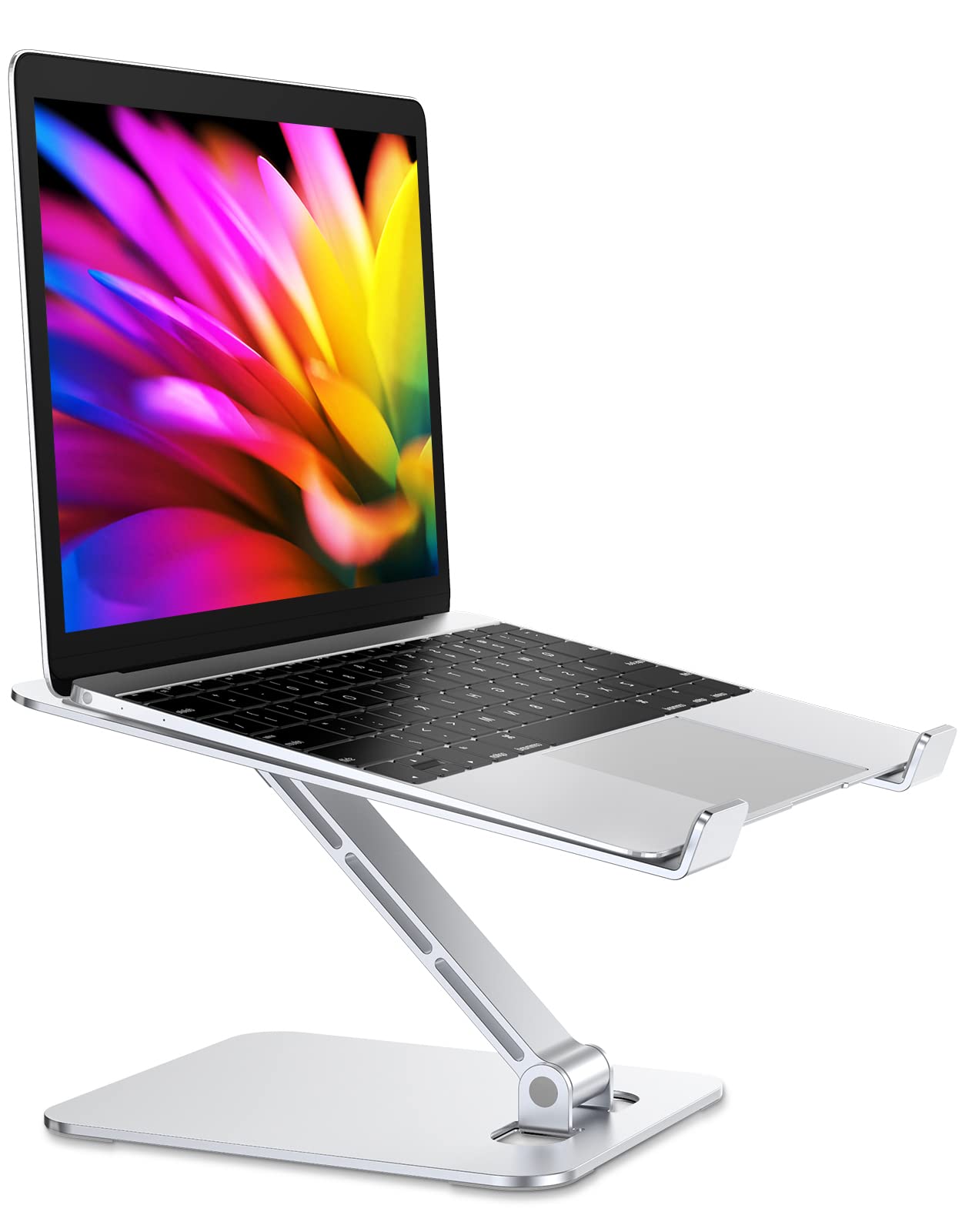 Front. HongFei - Foldable Adjustable Laptop Stand, Ergonomic Aluminum Portable Riser for Desk, Compatible with MacBook, HP, Dell 10–16" - Silver.