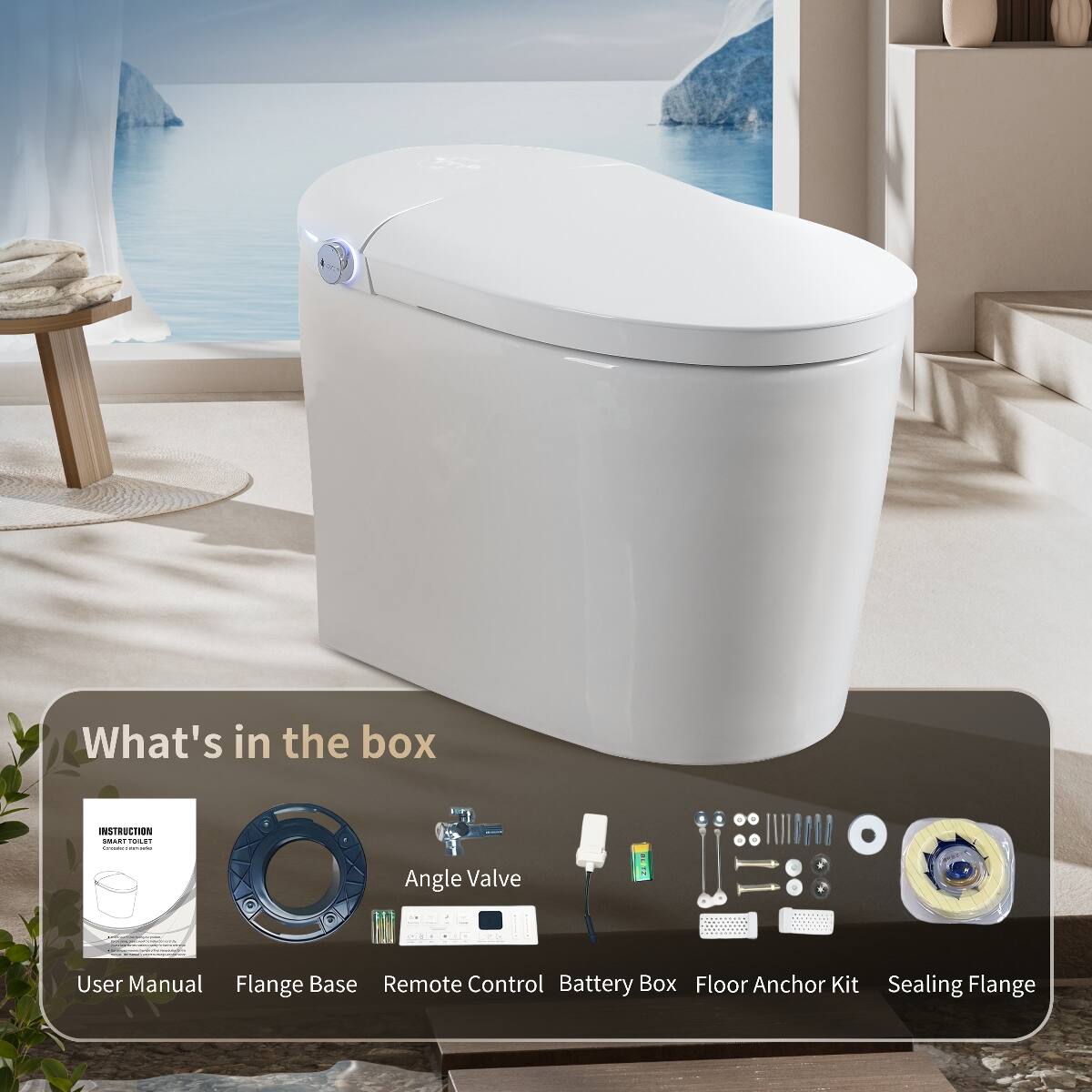 Loheer Tankless Smart Toilet With Built In Bidet, One Piece, Auto Flush ...