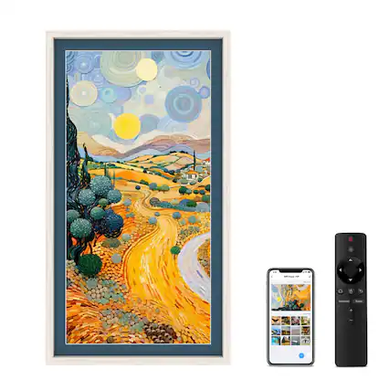 Front. eco4life - eco4life 21.5" Smart WiFi Art Frame - Full HD IPS Anti-Glare Display, Auto-Rotate Wood Decor, App Photo Sharing - White.