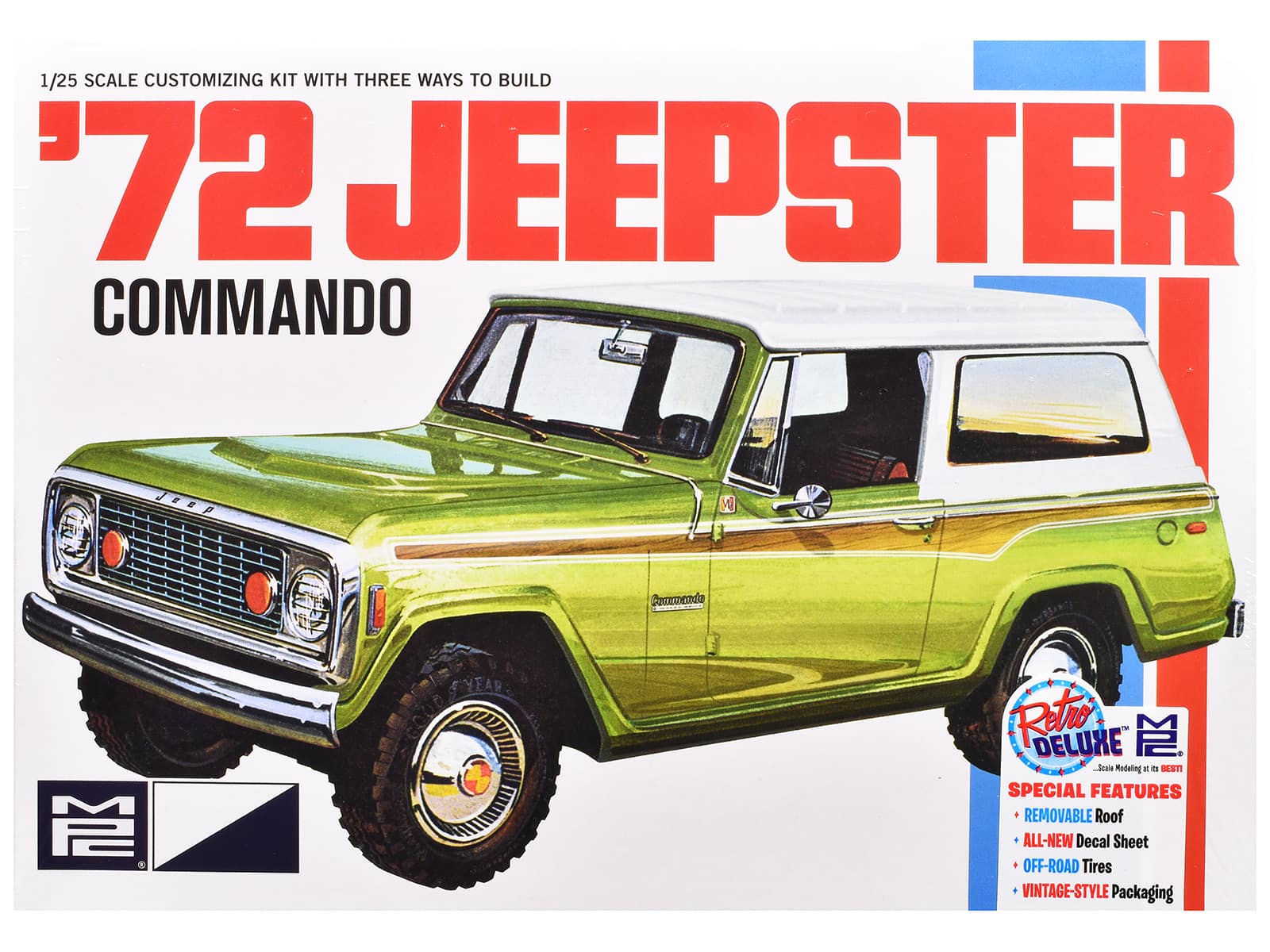 Skill 2 Model Kit 1972 Jeep Jeepster Commando 1/25 Scale Model by MPC - Green with White