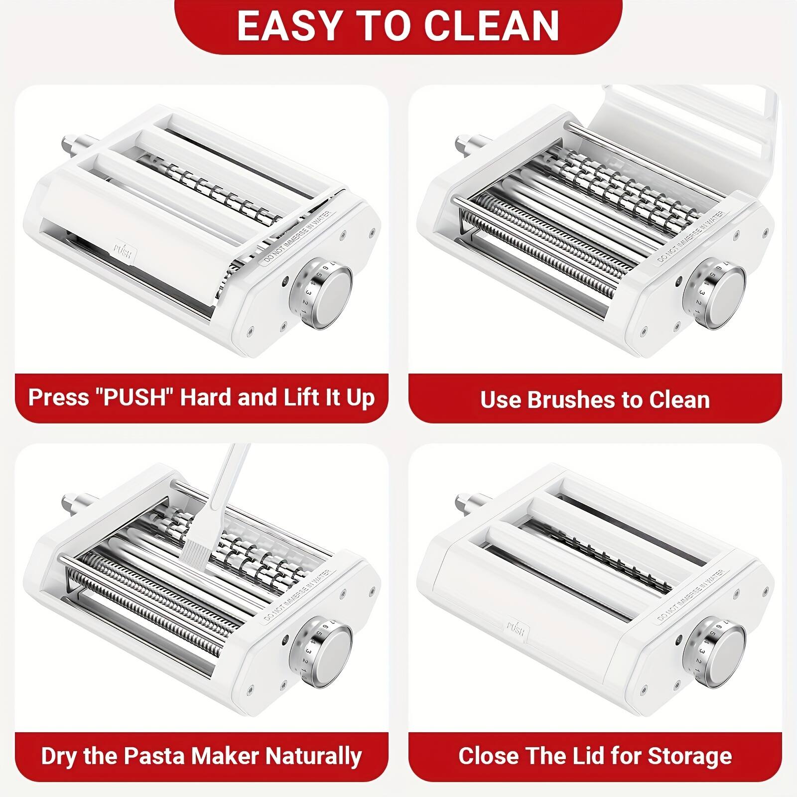 EASY TO CLEAN

Press "PUSH" Hard and Lift It Up

Use Brushes to Clean

Dry the Pasta Maker Naturally

Close The Lid for Storage