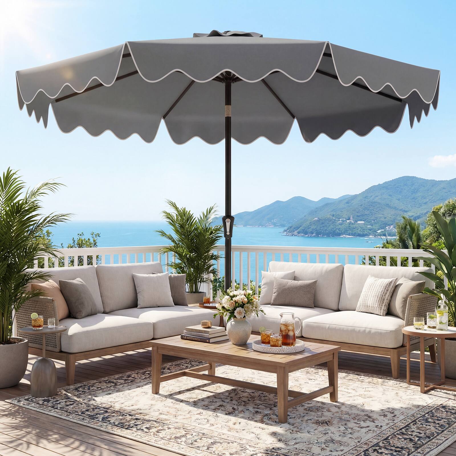 Alt View 3. Costway - Costway 9 FT Patio Umbrella with Weighted Base Sandbags Push Button Tilt Crank Sturdy Ribs - Gray.