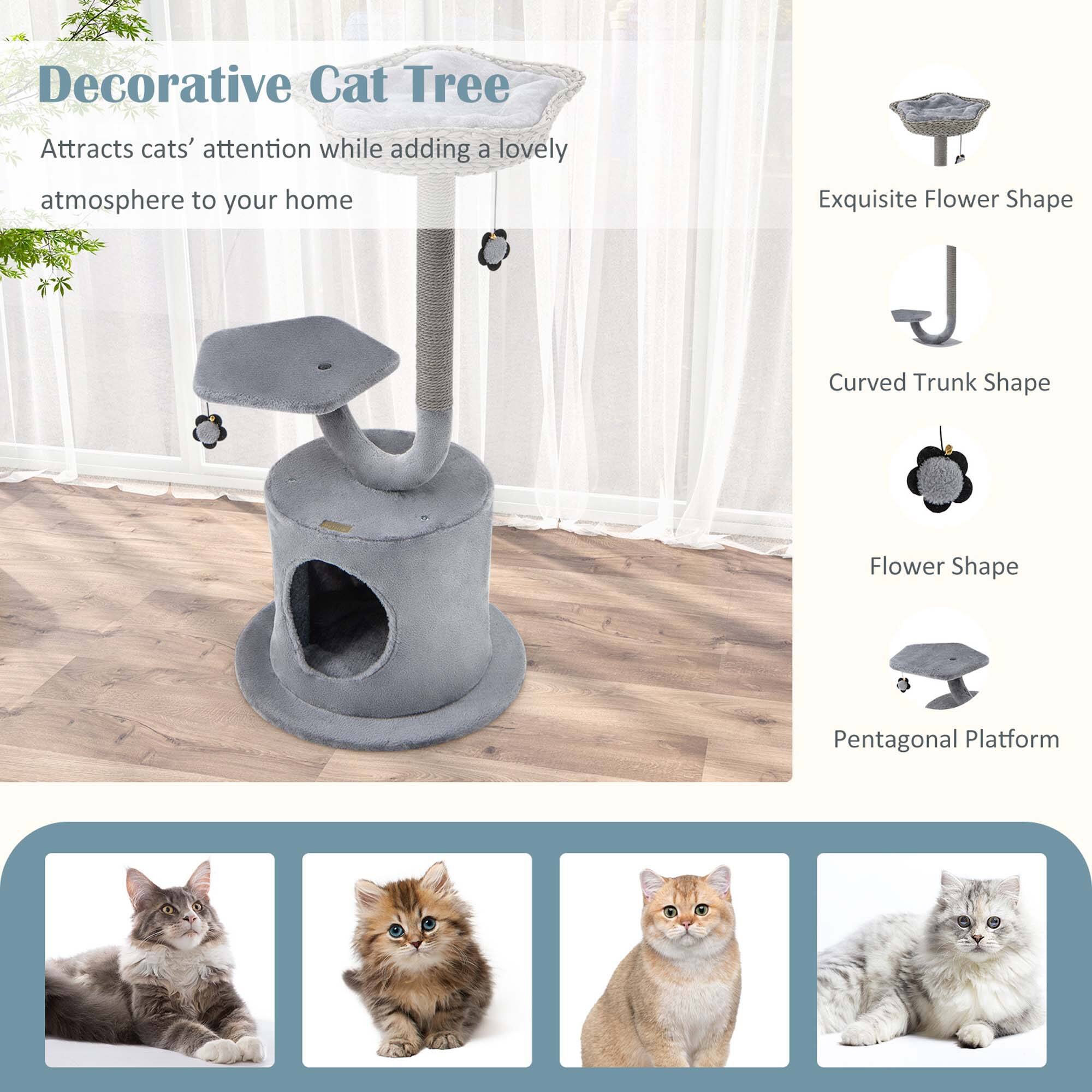Decorative Cat Tree, Attracts cats' attention while adding a lovely atmosphere to your home, Exquisite Flower Shape, Curved Trunk Shape, Flower Shape, Pentagonal Platform
