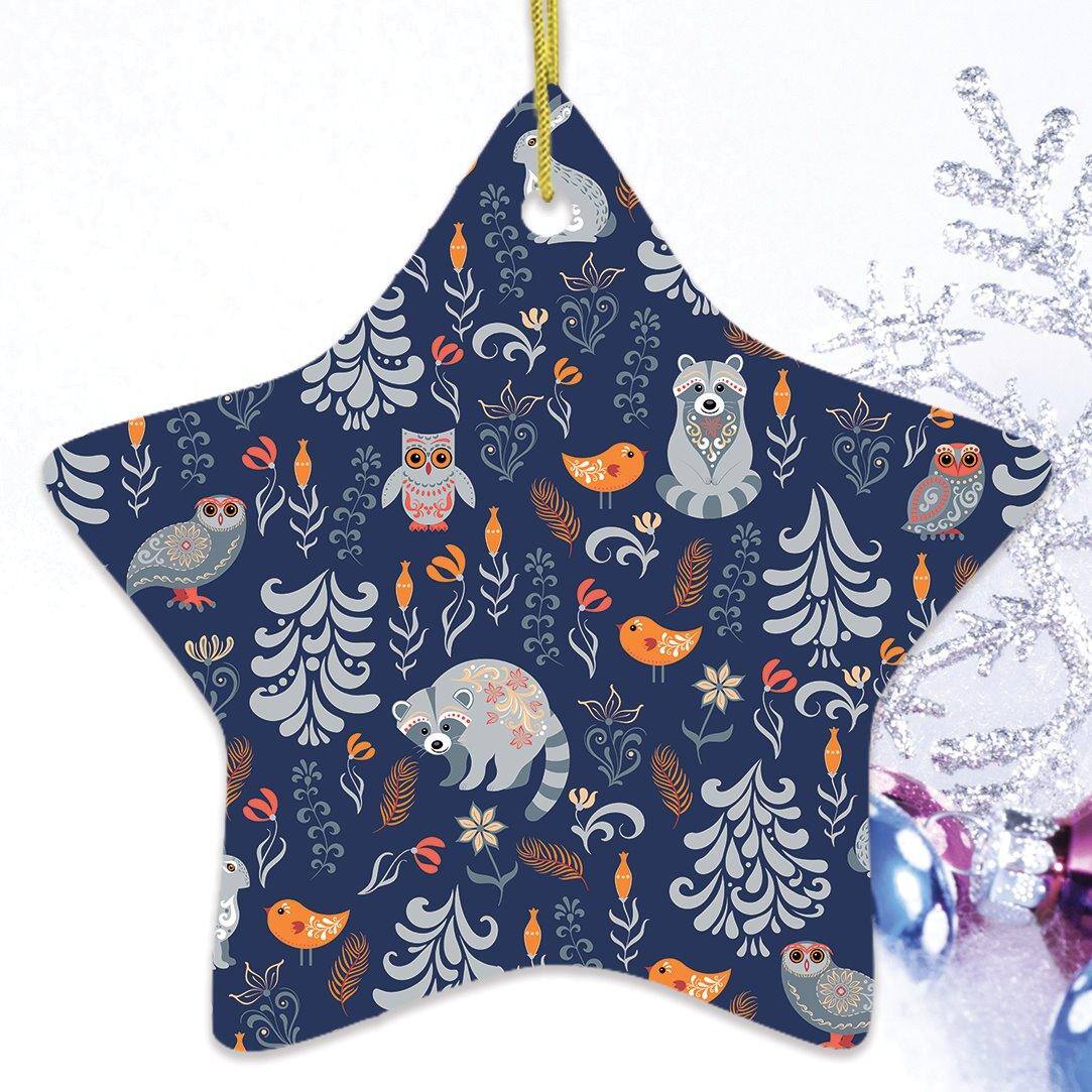 Back. OrnamentallyYou - Autumn Forest Scandinavian Forest Ornament Star Version - Multi-colored.