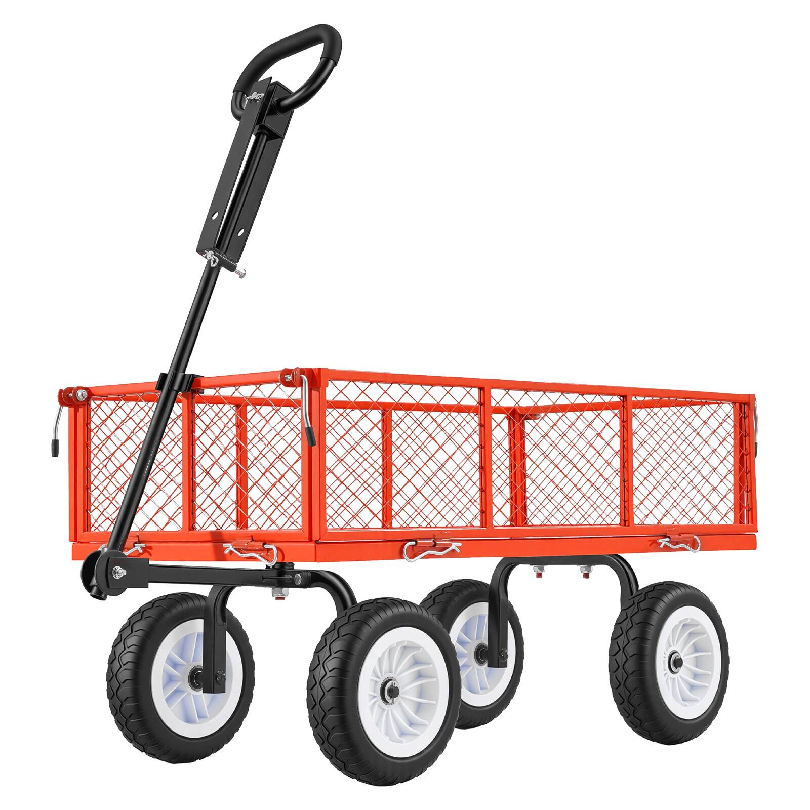 Alt View 5. VEVOR - Garden Cart, 900 LBS, Heavy Duty Steel Yard and Garden Utility Wagon with 10-Inch Tires, Outdoor Gardening Stool - Red.