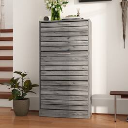 Famapy - Multi - Tier Flip - Down Shoe Storage Cabinet – Rustic Wood Finish, Adjustable Shelves for Neat Entryway - Gray