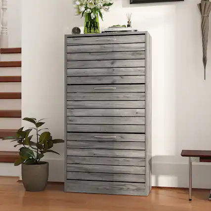 Front. Famapy - Famapy Multi - Tier Flip - Down Shoe Storage Cabinet – Rustic Wood Finish, Adjustable Shelves for Neat Entryway - Gray.