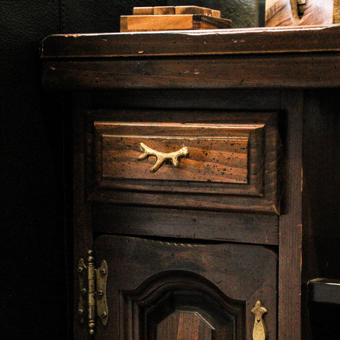 Alt View 4. Zeckos - Bronze Finish Cast Iron Small Deer Antler Cabinet Handle Drawer Pull Set of 12 - Bronze.