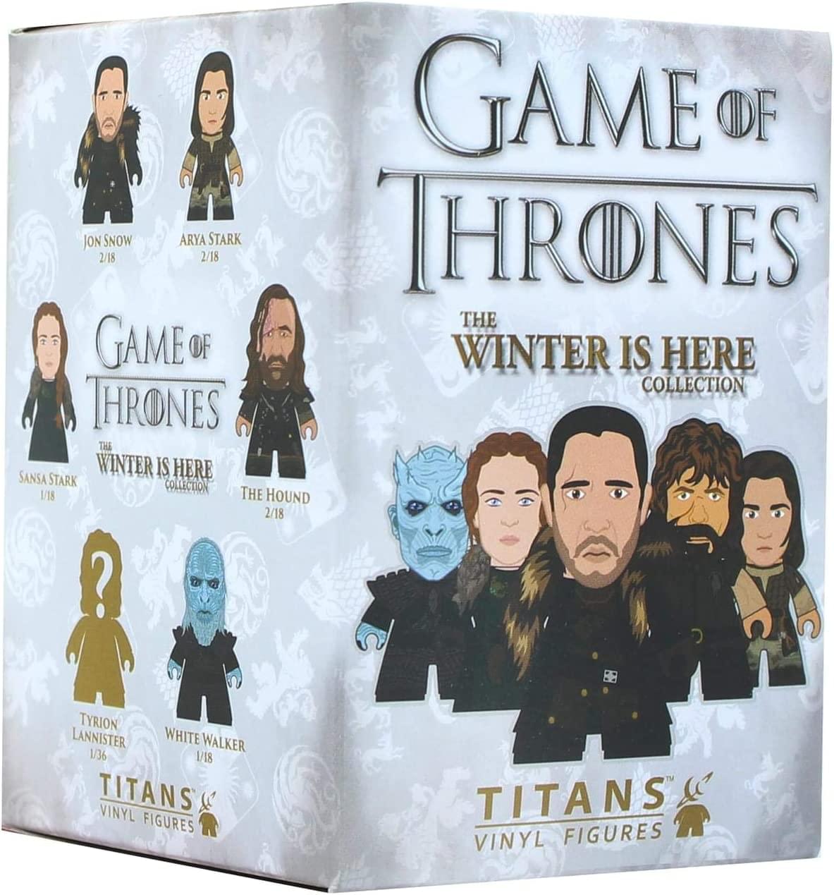 GAME OF THRONES THE WINTER IS HERE COLLECTION

- JON SNOW 2/18
- ARYA STARK 2/18
- SANS STARK 1/18
- THE HOUND 2/18
- TYRION LANNISTER 1/36
- WHITE WALKER 1/18

TITANS VINYL FIGURES