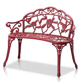 Winado - 38.5in Patio Metal Rose Bench, 2-Person Cast Iron Aluminium Frame Chair for Lawn Front Porch Garden Outdoor Furniture - Red