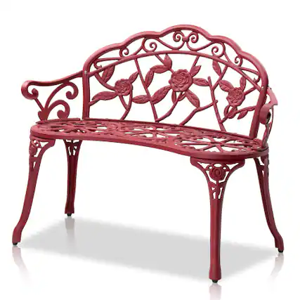 Front. Winado - 38.5in Patio Metal Rose Bench, 2-Person Cast Iron Aluminium Frame Chair for Lawn Front Porch Garden Outdoor Furniture - Red.