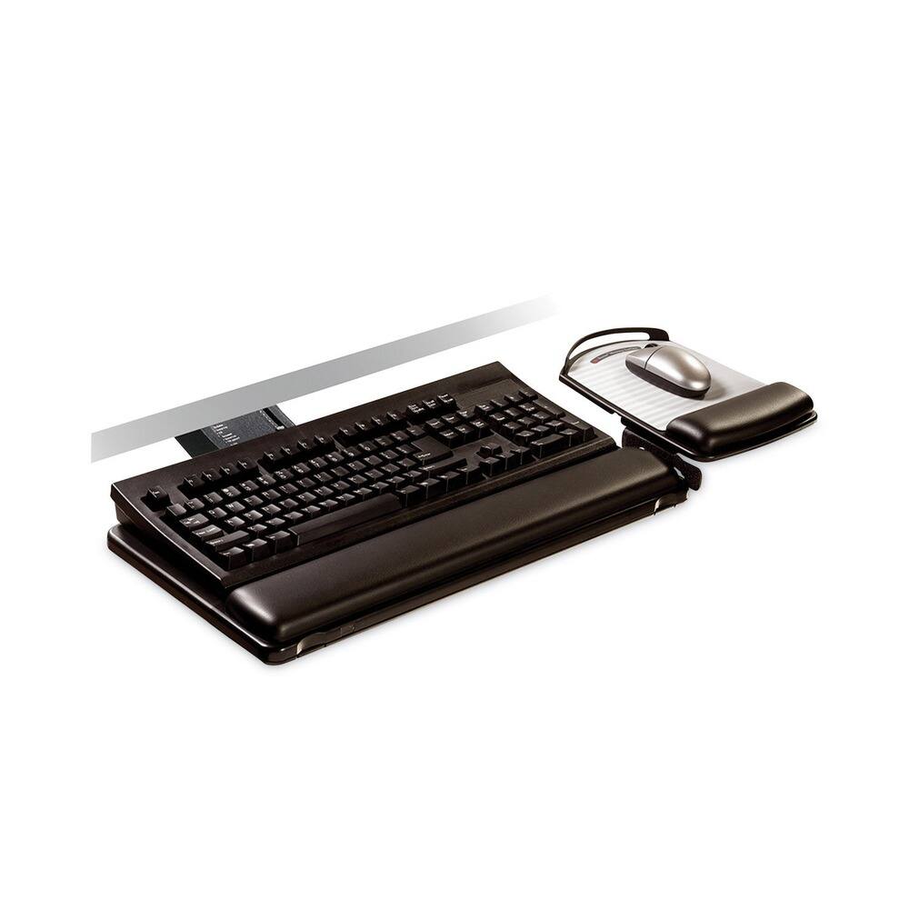 Angle. 3M - AKT180LE Highly Adjustable Platform Sit/Stand Easy Adjust Keyboard Tray - Black - Black.
