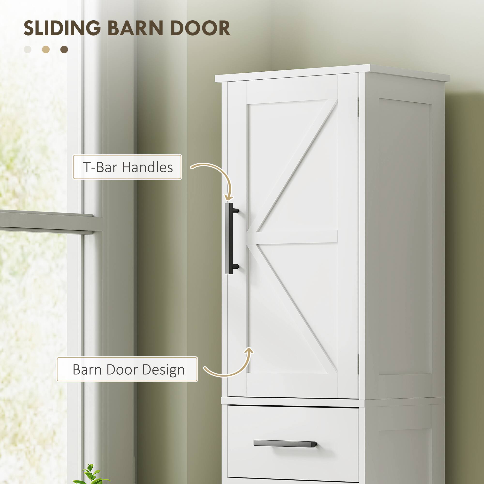 SLIDING BARN DOOR

- T-Bar Handles
- Barn Door Design