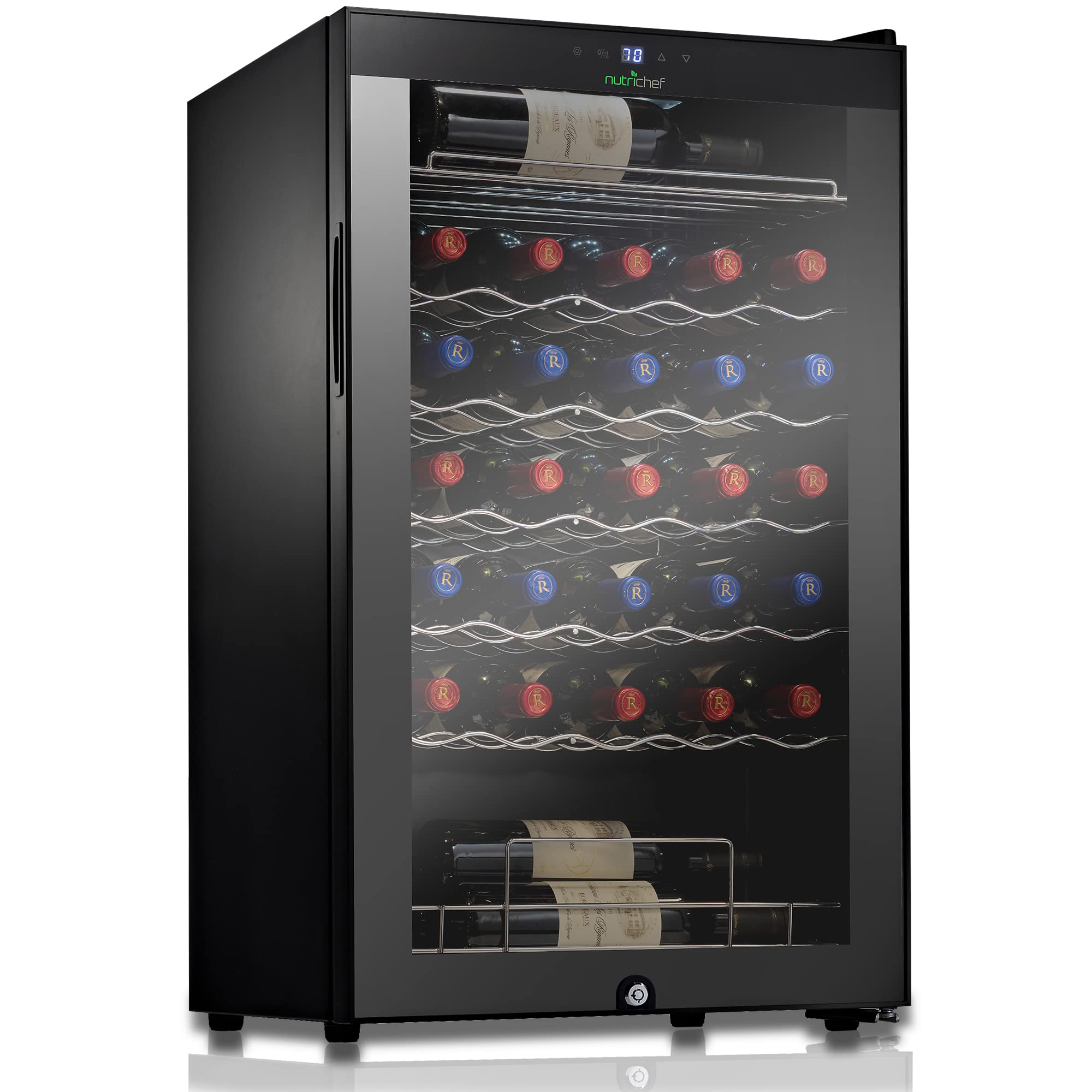 Front. NutriChef - NutriChef PKCWC340 Bottle Wine Fridge, Single - White.