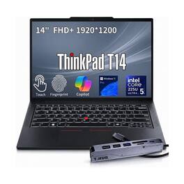 Lenovo - Upgraded - ThinkPad T14 14" FHD+ Touch Laptop - Intel Core Ultra 5 225U - 32GB RAM 1TB SSD - FP Reader - 7-in-1 USB-C Hub - Black