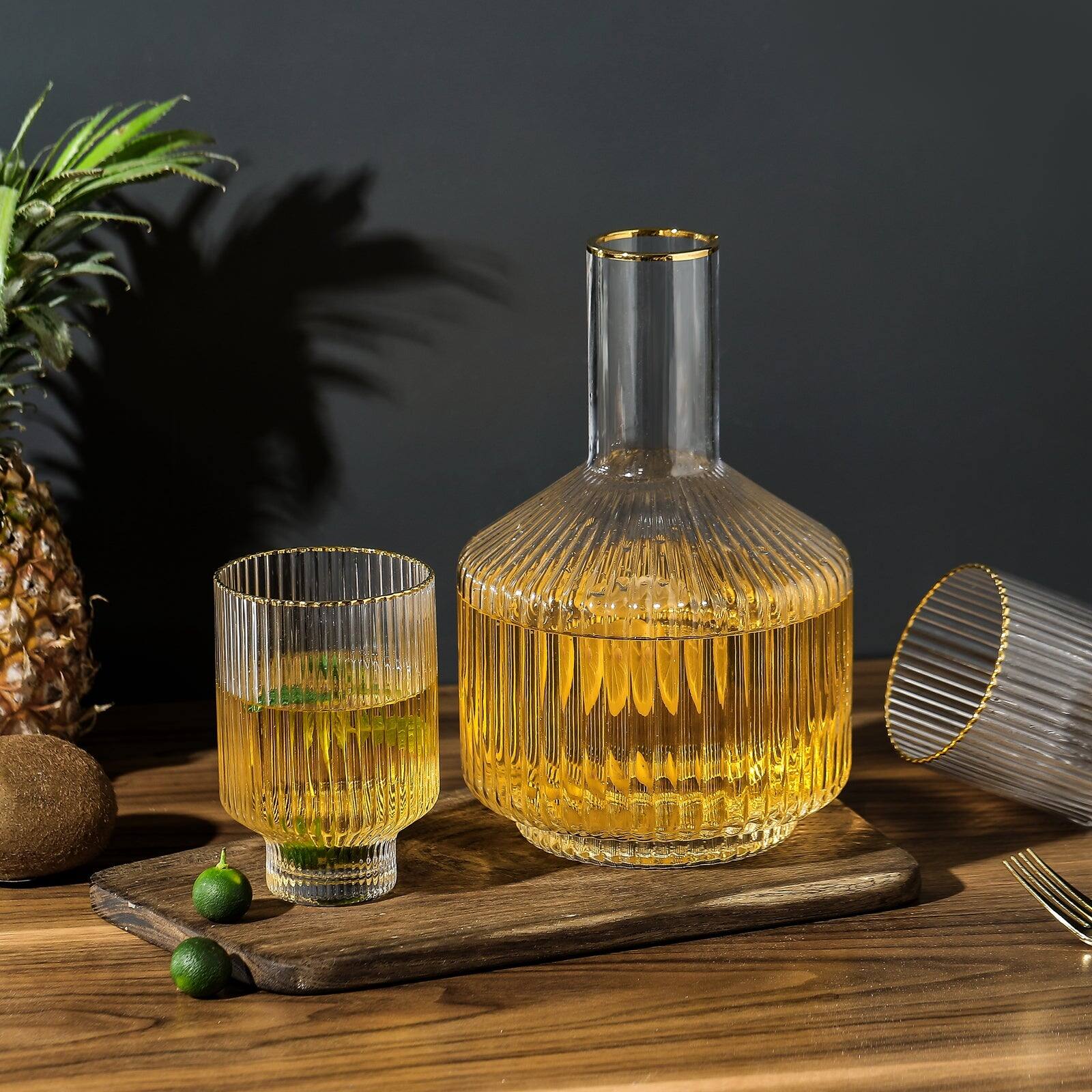 Alt View 1. BreeBe - Tiara Optic Swirl Bedside Carafe Gold Rim - Clear.