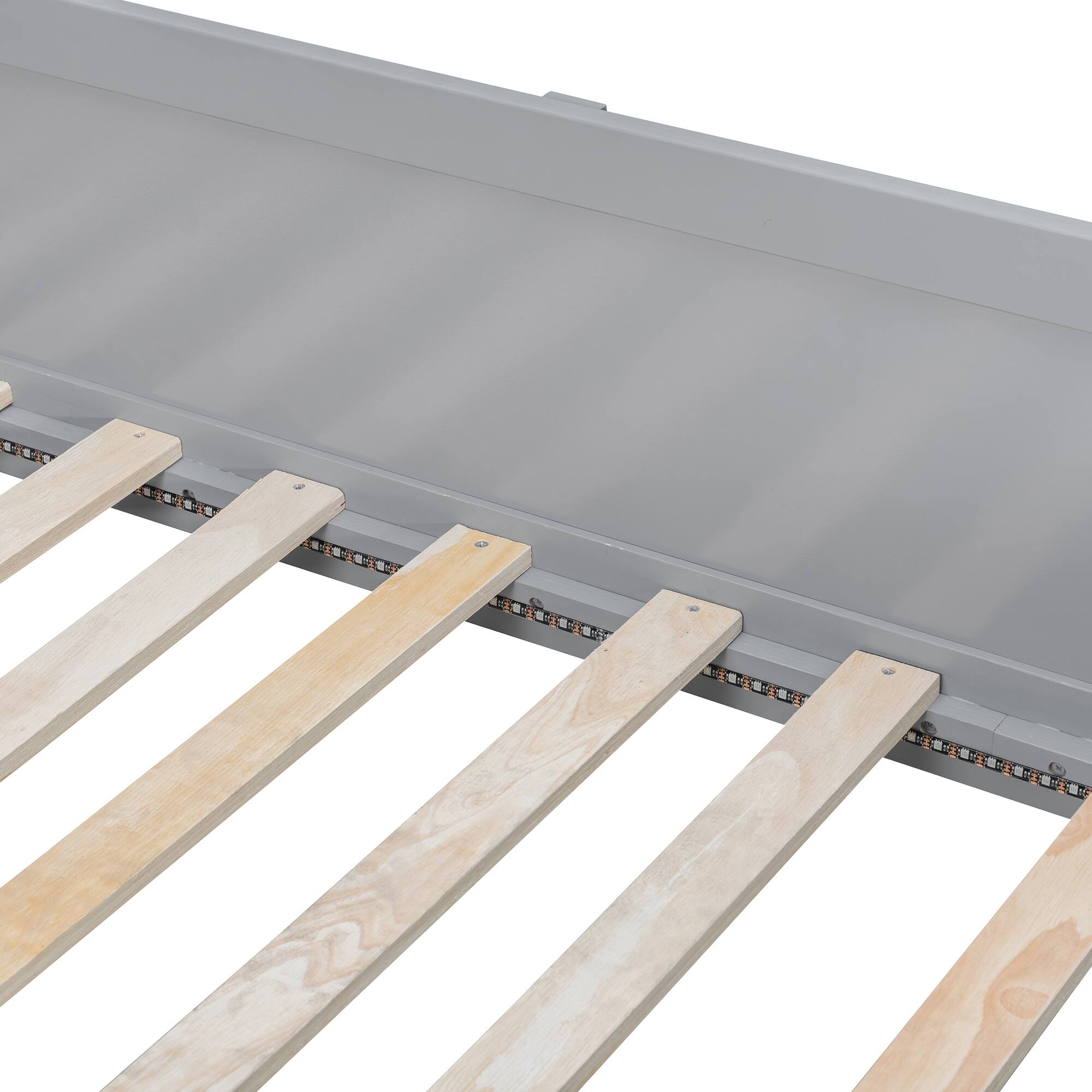 Alt View 3. Anysun - Twin over Full Bunk Bed with Shelf and LED - Grey.