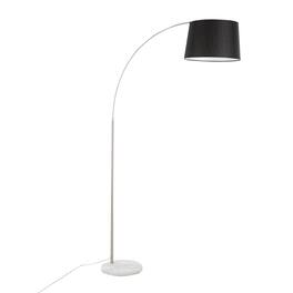 Loheer - Contemporary Floor Lamp White Marble Base Finish Black Linen Shade Tall Standing Light - Nickel