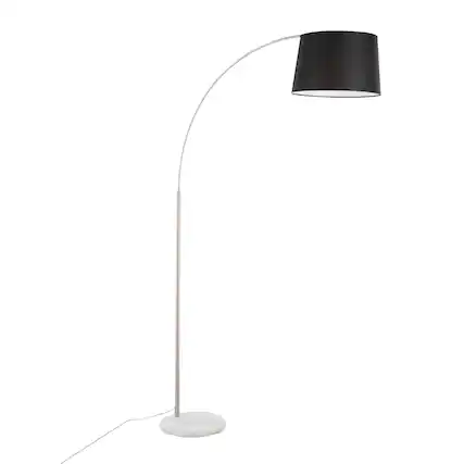 Front. Loheer - Loheer Contemporary Floor Lamp White Marble Base Nickel Finish Black Linen Shade Tall Standing Light - Nickel.