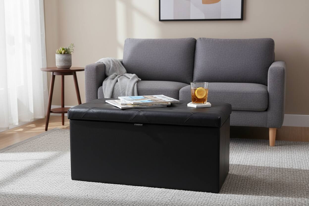 Alt View 4. AOITUN - 30" Ottoman Bench, Folable Storage Bench for Bedroom, 29Gal Capacity, Ottoman Foot Rest Bench for Livingroom, Black - Black.