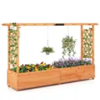 Front. Costway - 1 PCS Raised Garden Bed with Trellis Hanging Roof Planter Box Drainage Holes for Patio - Natural.