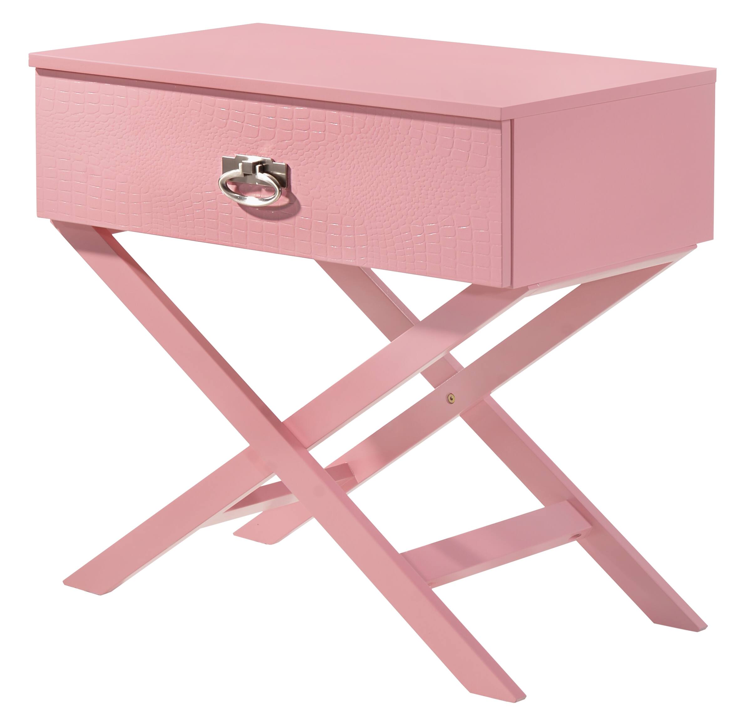 Angle. Tiramisubest - Pink Croc-Textured Nightstand for Modern Bedrooms - Pink.