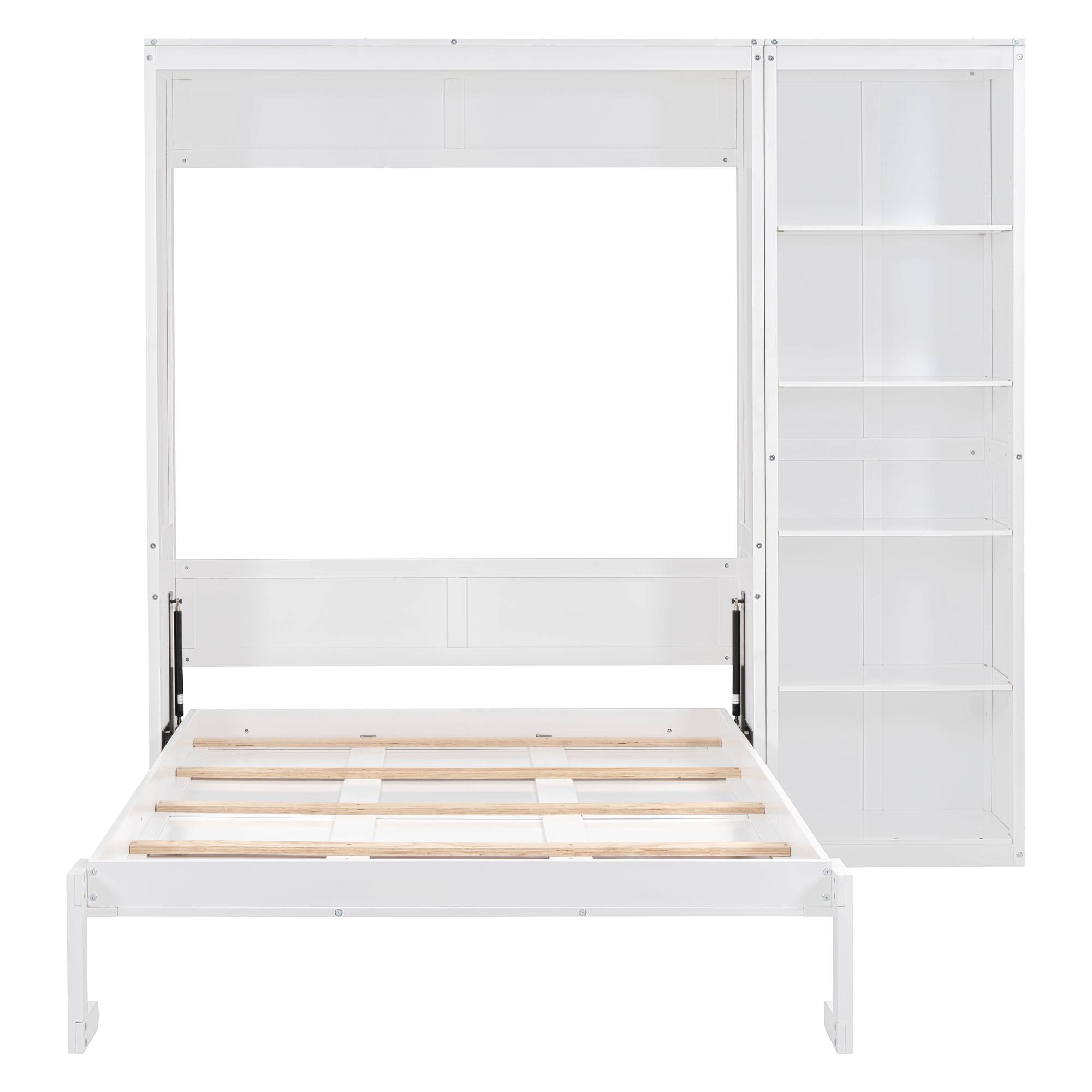 Alt View 1. Tiramisubest - Full Size Murphy Wall Bed, White, Solid Wood + MDF, Space-Saving - White.