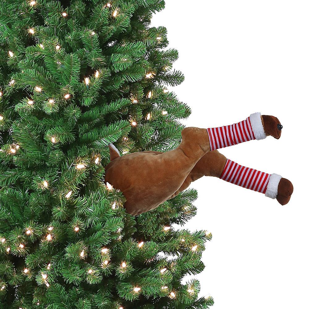 Front. Mr. Christmas - Mr. Christmas Animated Kicking Reindeer Legs Tree Decoration - Brown.