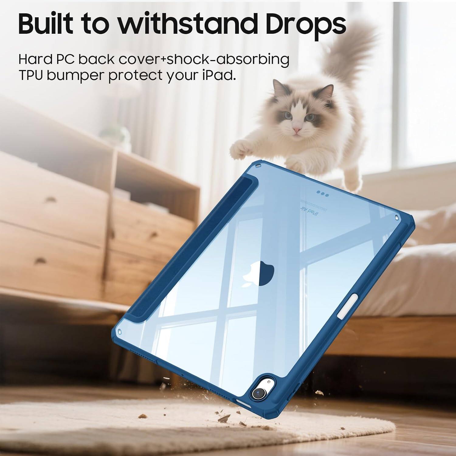 Built to withstand Drops

Hard PC back cover+shock-absorbing TPU bumper protect your iPad.
