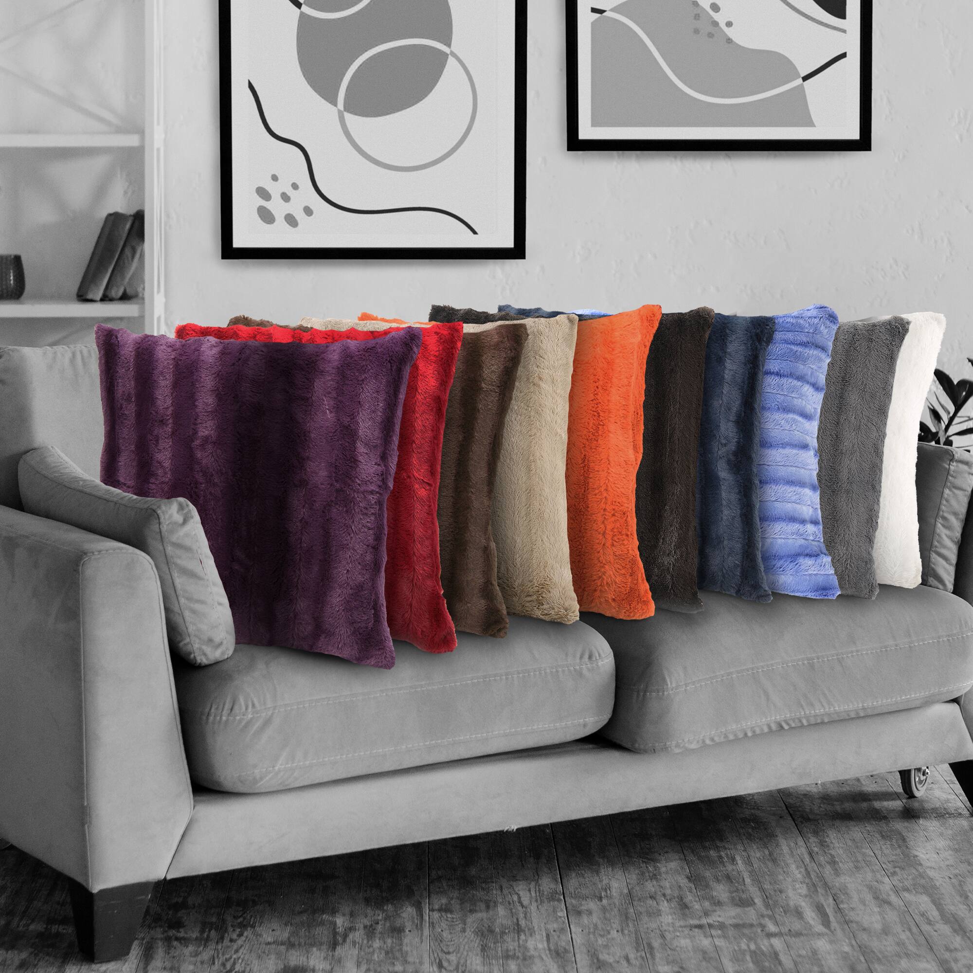 Cheer Collection Plush Faux Fur Throw Pillows with Microplush Reverse ...